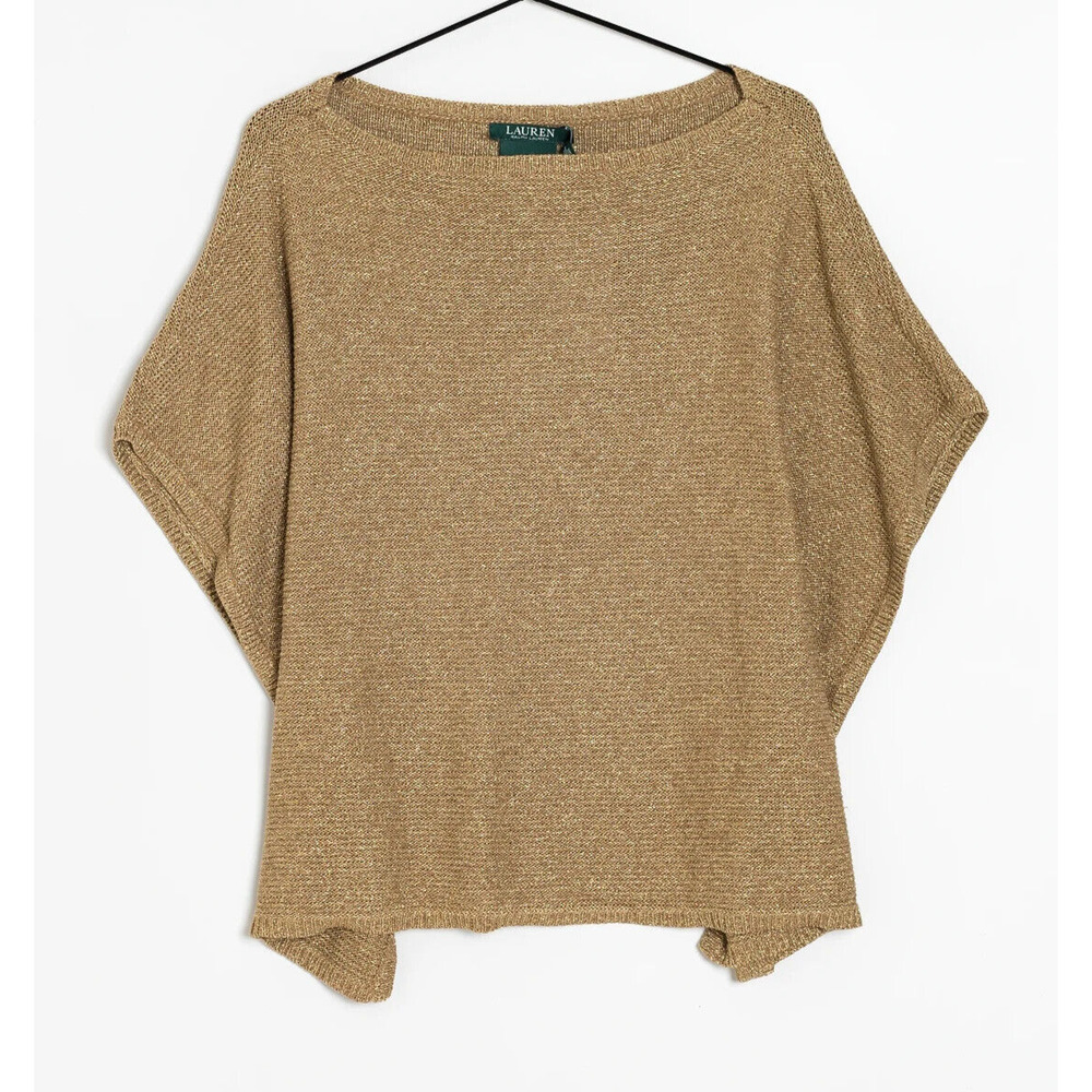 Lauren Ralph Lauren‎ Women's Golden Metallic Tight-Knit Poncho Sweater Size XXL